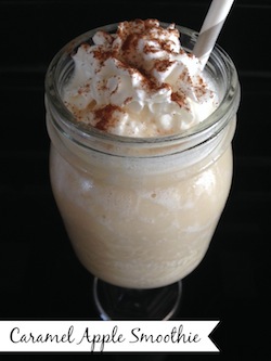 Caramel Apple Smoothie made with Musselman's Apple Sauce, Apple Cider and HC Caramel Swirl Frozen Yogurt. Only 6 WW PP. A great afternoon low cal snack.