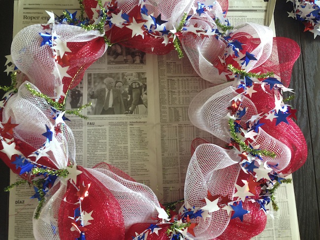 Welcome to day 6 of 12 days of Summer Celebration. We could choose anything we wanted to make, recipe, craft, DIY, etc. I made a Patriotic Deco Mesh Wreath. 