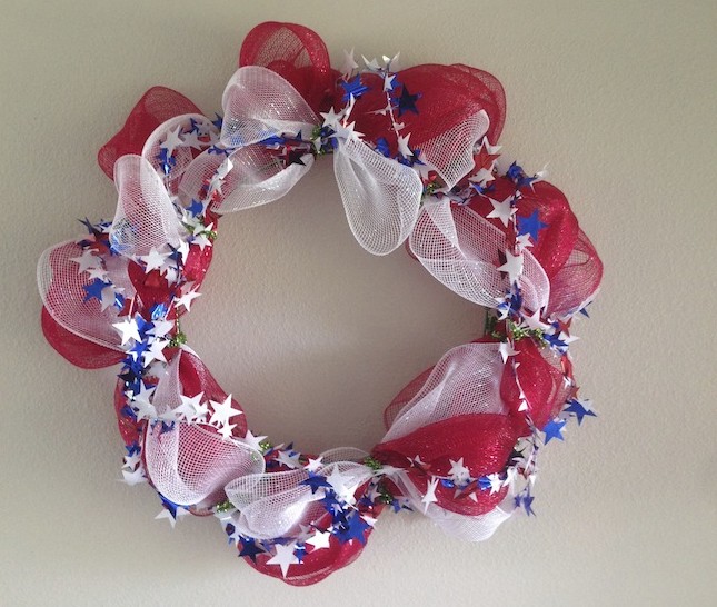 Welcome to day 6 of 12 days of Summer Celebration. We could choose anything we wanted to make, recipe, craft, DIY, etc. I made a Patriotic Deco Mesh Wreath.