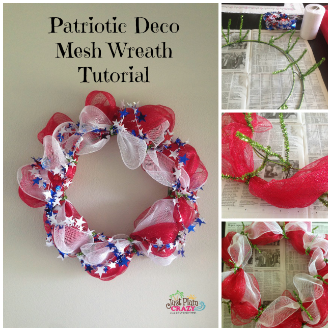 Welcome to day 6 of 12 days of Summer Celebration. We could choose anything we wanted to make, recipe, craft, DIY, etc. I made a Patriotic Deco Mesh Wreath.