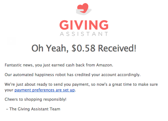 Create an account on Giving Assistant. For July, when you sign up & make a purchase on Amazon & earn cash back....you also earn a $10 Amazon Gift Card!