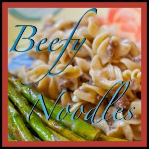 Beefy noodles has become kind of a staple in my house. It is stick-to-your-ribs, guaranteed that my kids will eat, FAST, easy cooking. Nothing fancy here.