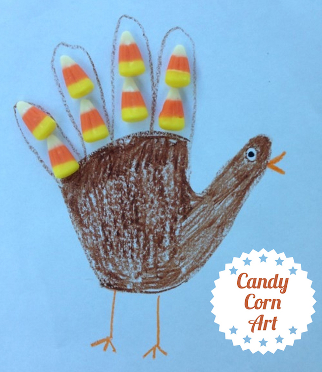 Handprint turkey art with candy corn
