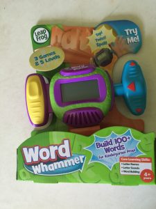 The Word Whammer gets kids jamming on phonics skills as they spin, push & twist the handles to identify letters & build words. Suggested age for it is 4+.