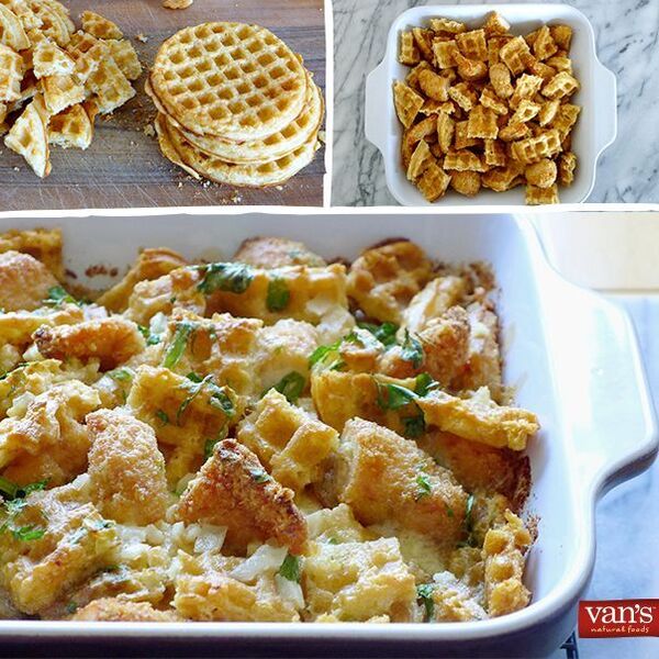 Gluten-Free Chicken-n-Waffles Casserole is made with Van's products and is the leader in frozen, better-for-you waffles. 
