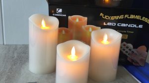 The Flickering Flameless Candles come in a set of 3 in 4", 5" & 6". There are many uses for them whether it's a romantic dinner or a bath by candlelight.