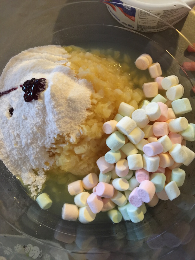 What's great about the Angel Fluff Salad Recipe is that you can make it any color you want for any holiday! I made it pink for Valentine's Day.