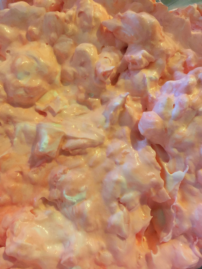 What's great about the Angel Fluff Salad Recipe is that you can make it any color you want for any holiday! I made it pink for Valentine's Day.