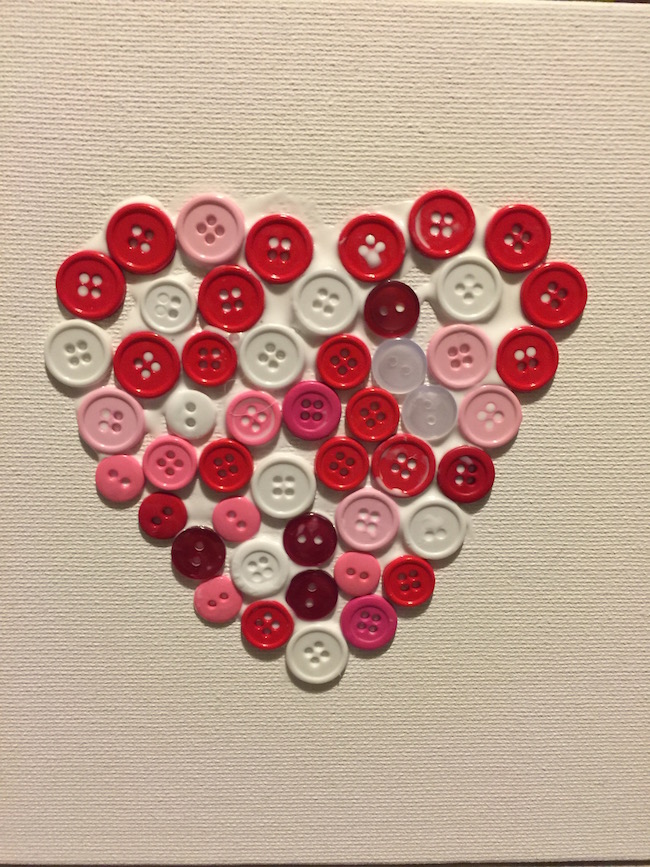 The canvas Heart Button Craft is another great Valentine's Day toddler craft. We made these for the Sunday School Teachers and they loved them.
