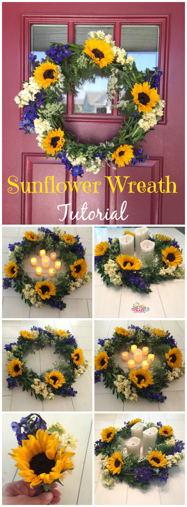 FiftyFlowers are wholesale flowers and have every kind of flower you are looking for for your event. I made a Sunflower Wreath and wedding corsage.