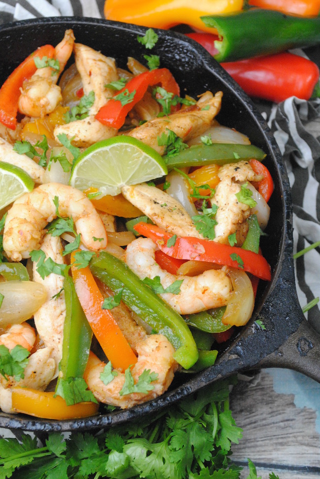 Cast Iron Skillet Shrimp and Chicken Fajitas Recipe is a recipe that will please everyone.This is the perfect dish for your Labor Day fiesta.