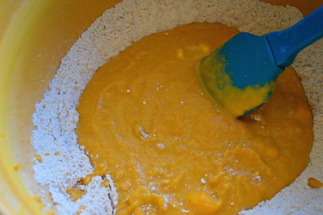 Combining pumpkin pancake ingredients