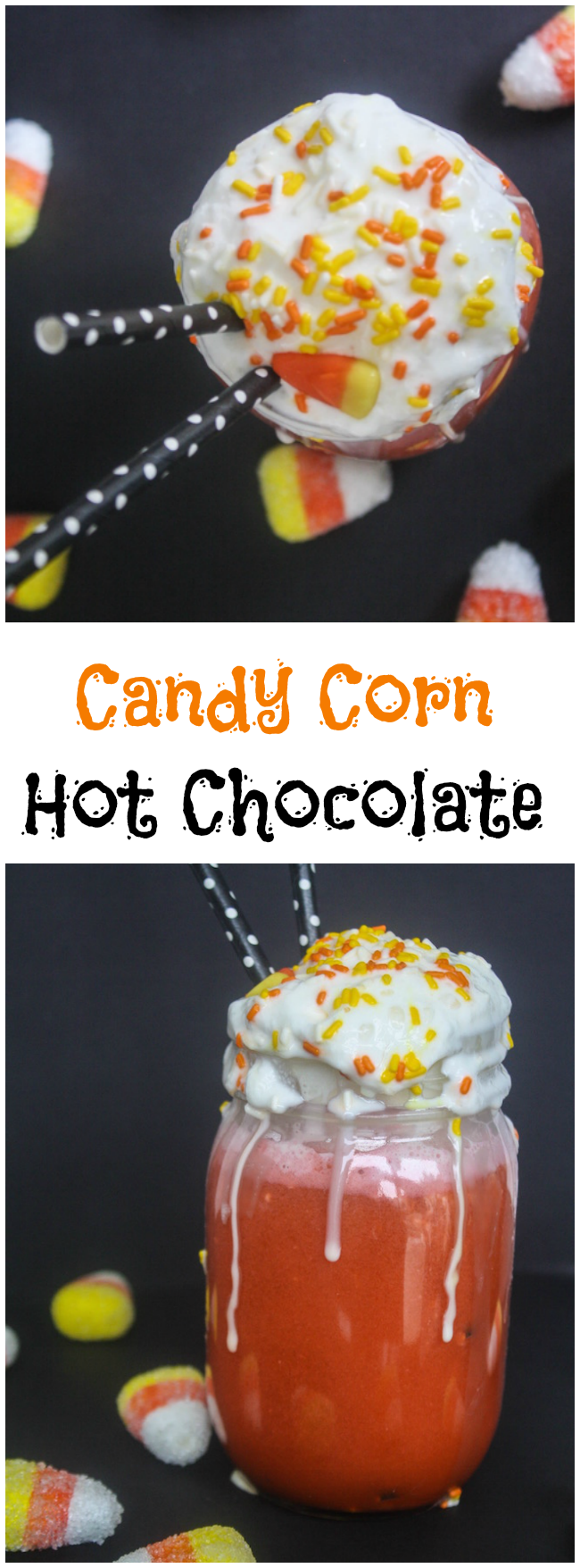 Since we just shared a Carved Pumpkin Cookie recipe, how about some Candy Corn Hot Chocolate recipe to wash it down with!