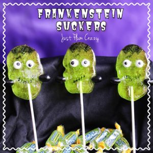 These Frankenstein suckers are made with Jolly Ranchers and are super easy to make. The kids can even help by drawing the faces on them.