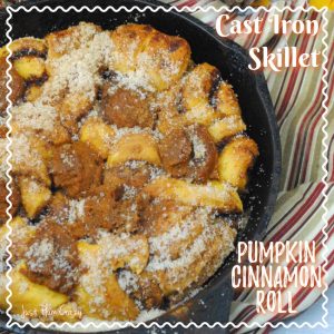 Now that we finished with our apple recipes, how about some pumpkin recipes. Today we have a Cast Iron Skillet Pumpkin Cinnamon Roll recipe.