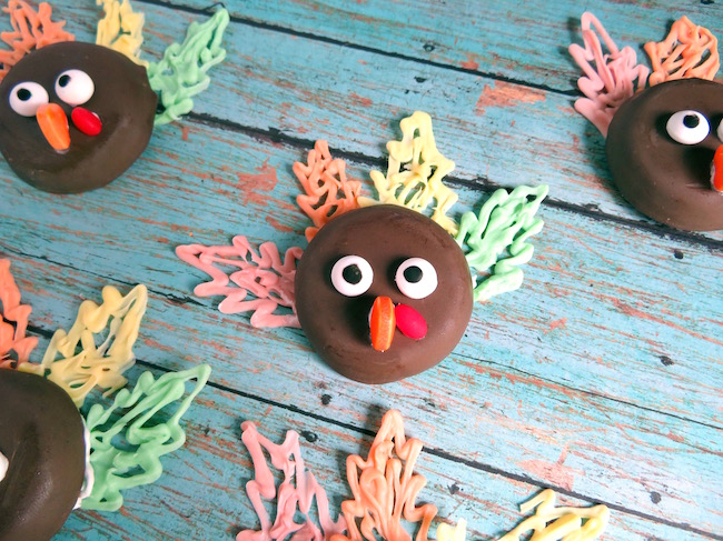 Turkey cookies with premade cookies and decorations are done