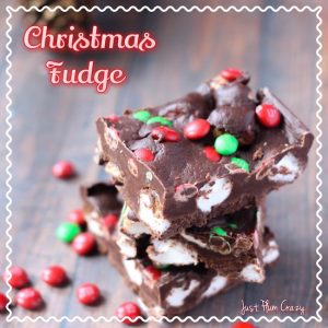 Chocolate chips, mini marshmallows & M&M holiday bits makes your Christmas Fudge recipe mouthwatering and your friends and family will love it.