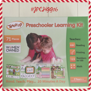 The Teach My Preschooler Learning Kit has everything you need, colors, ABC's, numbers and even comes with a self storing box.