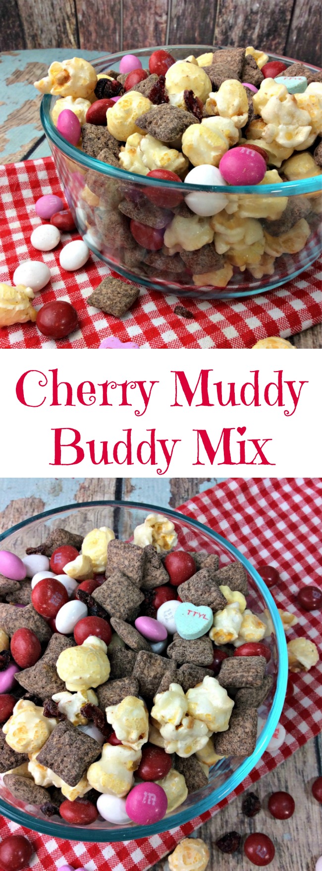 Here we have another easy Valentine's Day Treat with a Cherry Muddy Buddy Mix Recipe. If you can't tell by now...I love easy recipes.