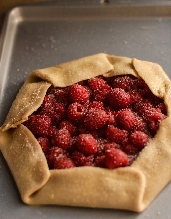 The Raspberry Galette is filled with fresh raspberries in a pre made crust and topped with confectionary sugar, it will please any palate.