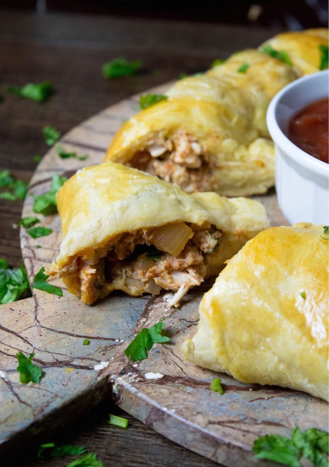 Another perfect recipe for your game day party is the Chicken Salsa Ring Recipe where you can easily substitute rotisserie chicken for the cooked chicken.