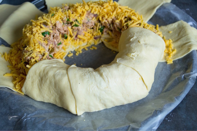 Another perfect recipe for your game day party is the Chicken Salsa Ring Recipe where you can easily substitute rotisserie chicken for the cooked chicken.