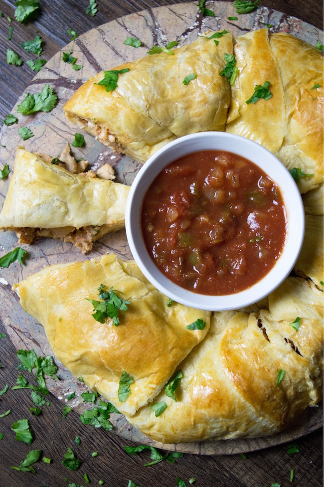 Another perfect recipe for your game day party is the Chicken Salsa Ring Recipe where you can easily substitute rotisserie chicken for the cooked chicken.