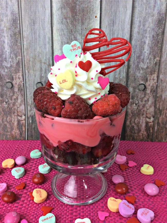 With Valentine's Day just a week away, we are focusing on easy desserts like this Raspberry Brownie Parfait Recipe, made with pre-made brownies.
