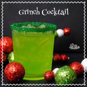 We just got done sharing the kids Grinch Ice Cream Float recipe so how about a nice adult beverage Grinch Cocktail recipe.