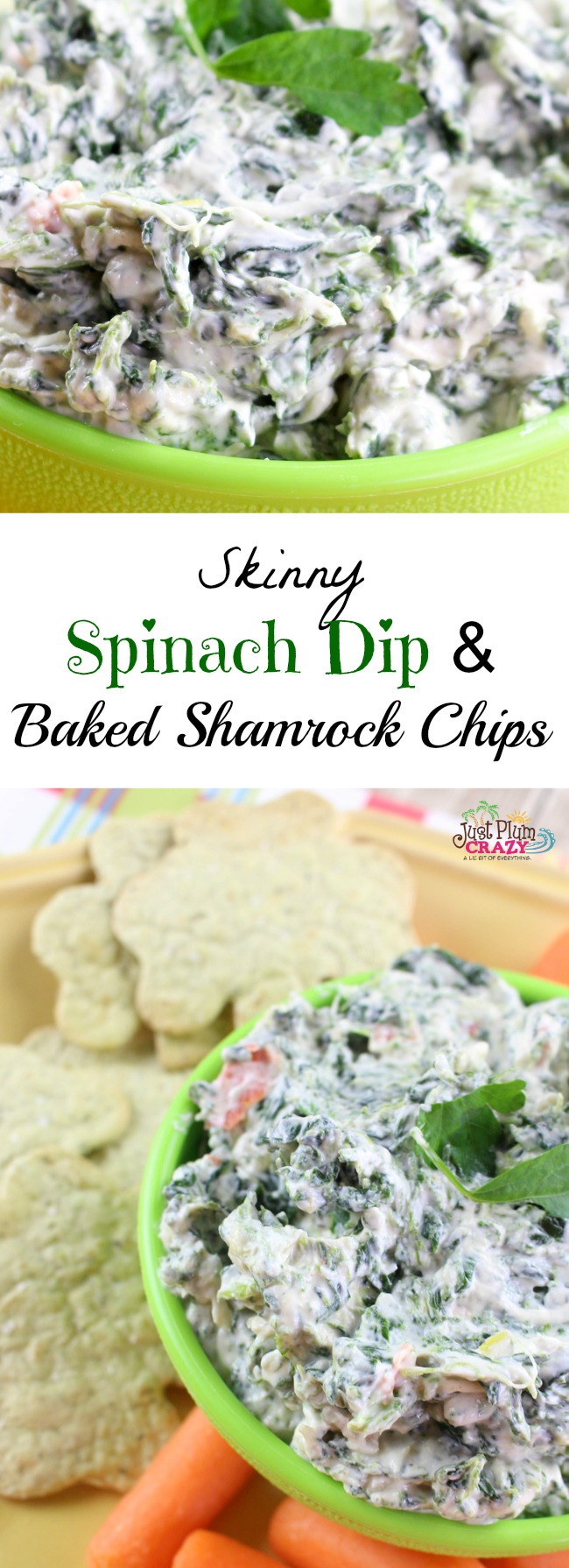 Who doesn't love Spinach dip? But you don't like love the calories. Thank goodness for Skinny Spinach Dip with Baked Shamrock Chips Recipe.