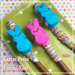 I came up with the idea for the Easter Peeps Pretzel Rods recipe while strolling through the store. Easy to make and the kids love them.