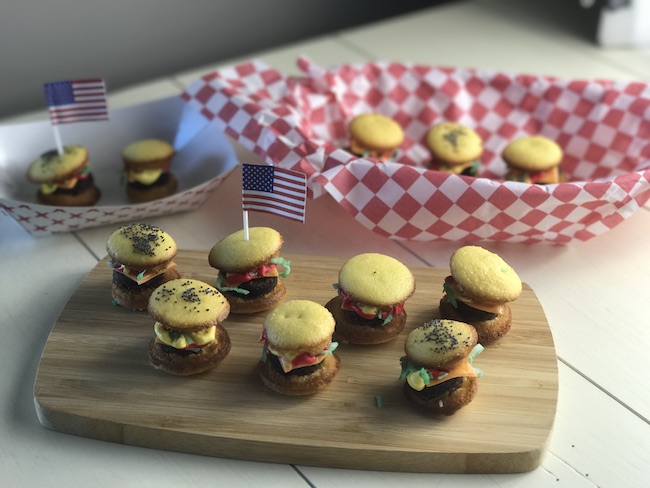 The Mini Hamburger Cupcakes Recipe is just too cute. Check out our Mini Ice Cream Cone Cupcakes recipe for our Country-Fried Krystal BBQ party.