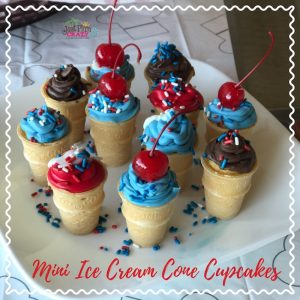 Mini Ice Cream Cone Cupcakes recipe fit right in with our Country-Fried Krystal BBQ party. You know, Krystal sandwiches, mini sandwiches?