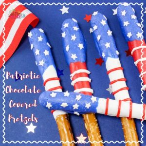 The red, white & blue Patriotic Chocolate Covered Pretzels Recipe is one that everyone will love and is easy to make & can be made for multiple holidays.