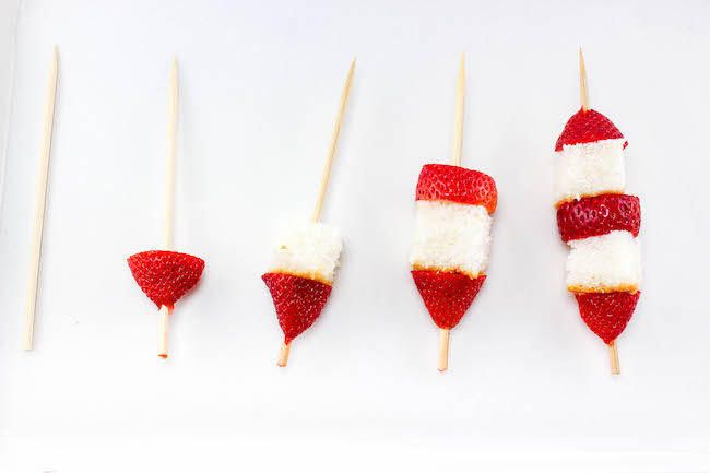 Another red, white & blue recipe with The Patriotic Strawberry Shortcake Kabobs Recipe is super easy and can be put together in just a couple of minutes.
