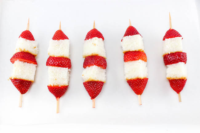 Another red, white & blue recipe with The Patriotic Strawberry Shortcake Kabobs Recipe is super easy and can be put together in just a couple of minutes.