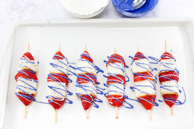 Another red, white & blue recipe with The Patriotic Strawberry Shortcake Kabobs Recipe is super easy and can be put together in just a couple of minutes.