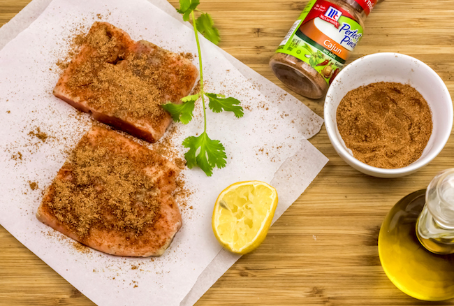 Cajun flavored salmon in an air fryer