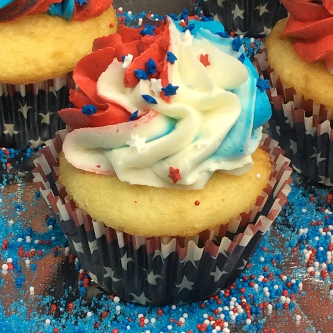 Red white and blue patriotic cupcakes