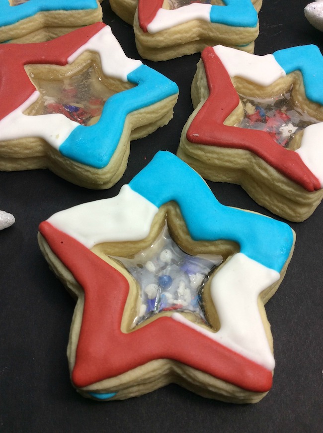 Stained glass firework star cookies