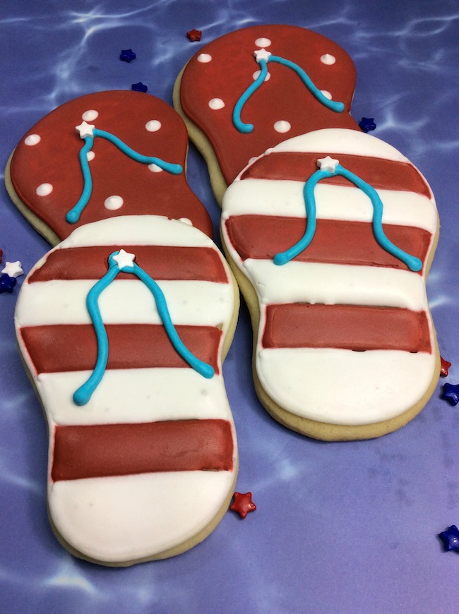 Flip Flop Cookies in Red, White and Blue