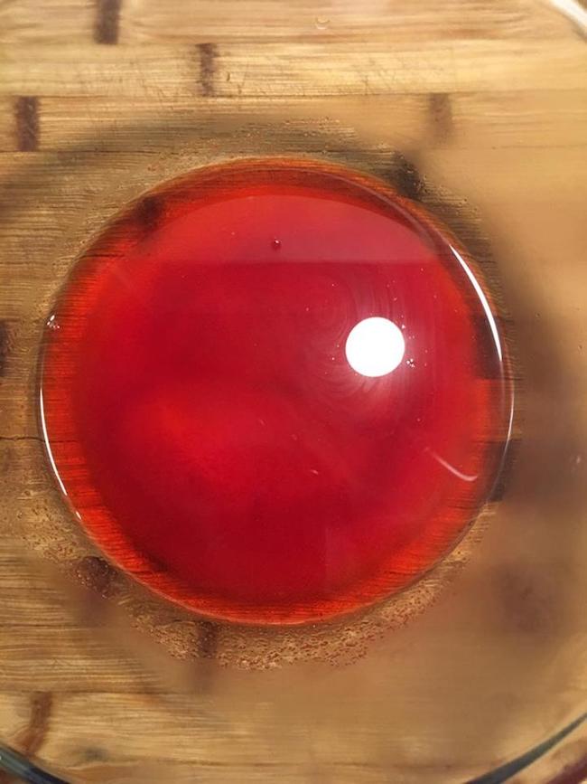 Liquid jello mix in a bowl