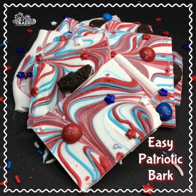Oreo bark recipe in red, white and blue.