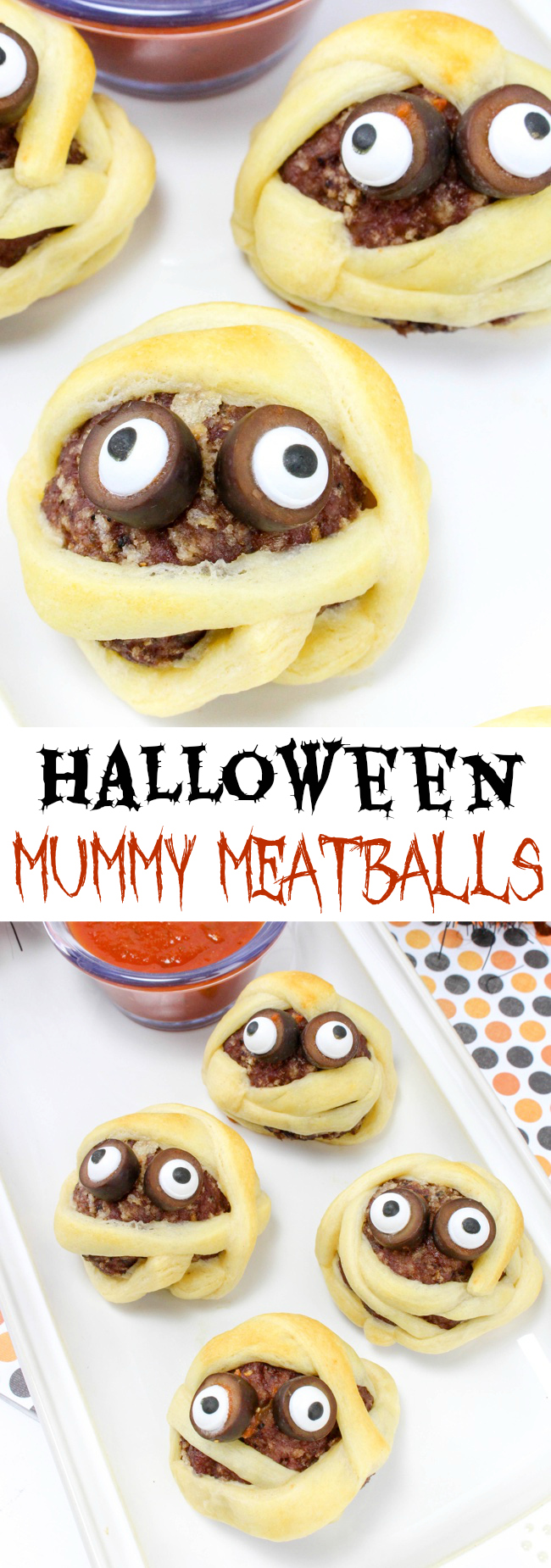 Who doesn't love a halloween mummy meatball recipe? The kids will go crazy over these and you won't because they are super easy to make.