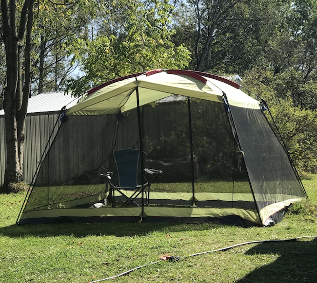 The RORAIMA Bug Proof Screen Tent weighs in at 20 lbs when in the carry bag and has 117 square feet of floor space measuring 13 feet x 9 feet x 6.9 feet.