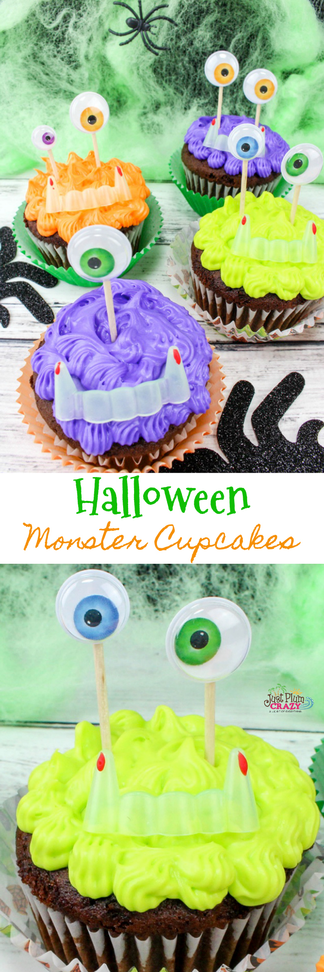 These Halloween Monster Cupcakes recipe sure won't scare anyone at your holiday get together. They are just too cute to be scary. 