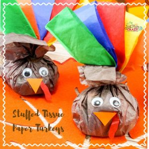 Tissue paper turkeys stuffed with goodies