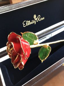 Now you can give a 24 Gold Trimmed Eternity Rose to a loved one! It is a real rose that is preserved with a glaze and dipped in gold. 