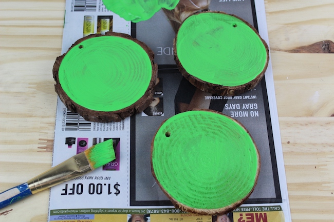 Wood ornament painted green