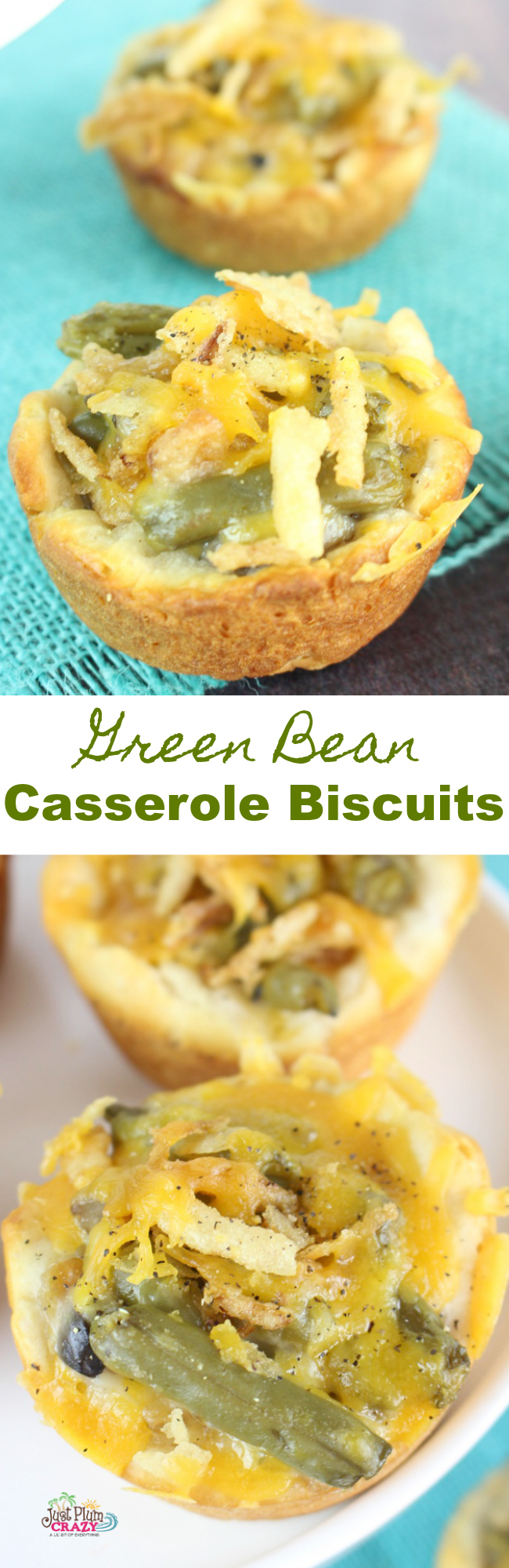 Recipe for green bean casserole in a muffin cup.